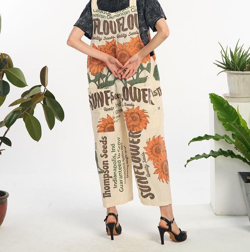 Sunflower Thompson Seeds Vintage Sack Print Cotton Overalls - 100% Cotton - Two Sizes Available