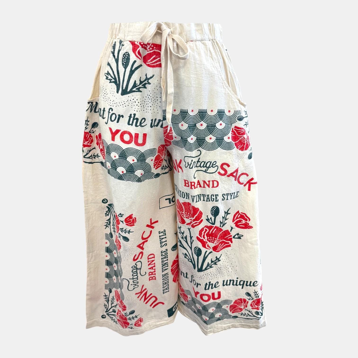Poppy Vintage Sack Print Cotton Wide-Leg - 100% Cotton - One Size