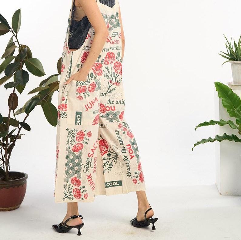 Poppy Vintage FeedSack Print Cotton Overalls - 100% Cotton - Two Sizes Available