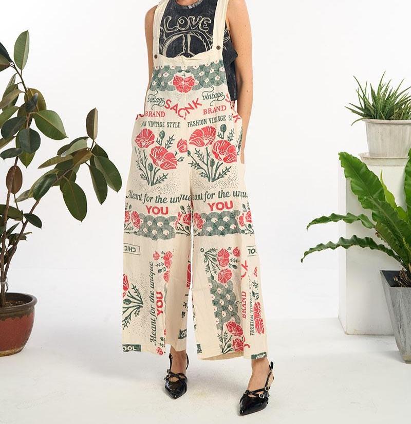 Poppy Vintage FeedSack Print Cotton Overalls - 100% Cotton - Two Sizes Available