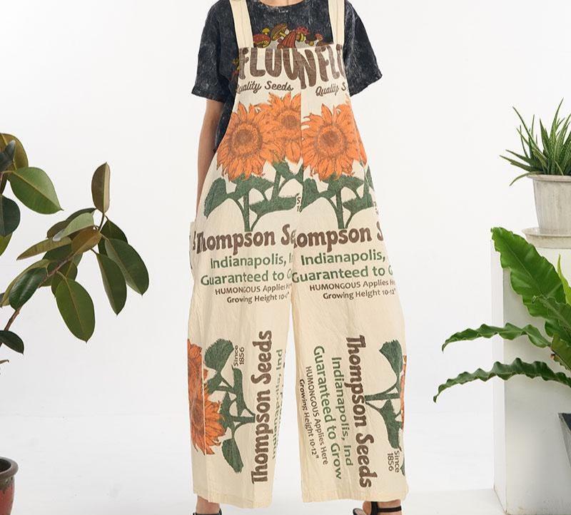 Sunflower Thompson Seeds Vintage Sack Print Cotton Overalls - 100% Cotton - Two Sizes Available