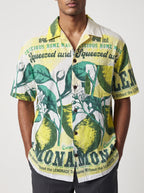 UNISEX Lemon Seeds Vintage FeedSack Print Short Sleeve Button-Down Shirt – 100% Cotton (M / L / XL)