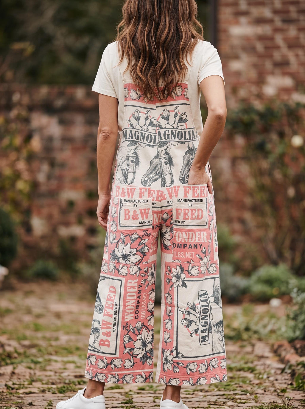 Magnolia Horse Vintage Flour Sack Print Cotton Overalls - 100% Cotton Jumpsuit