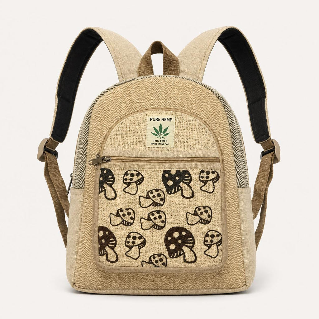 Hemp Mushroom Backpack: Vegan Mini Backpack, Handmade in Nepal
