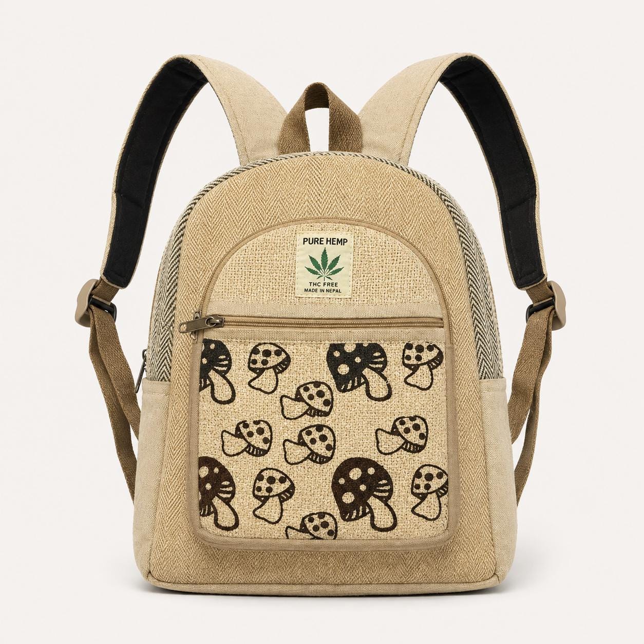 Hemp Mushroom Backpack: Vegan Mini Backpack, Handmade in Nepal