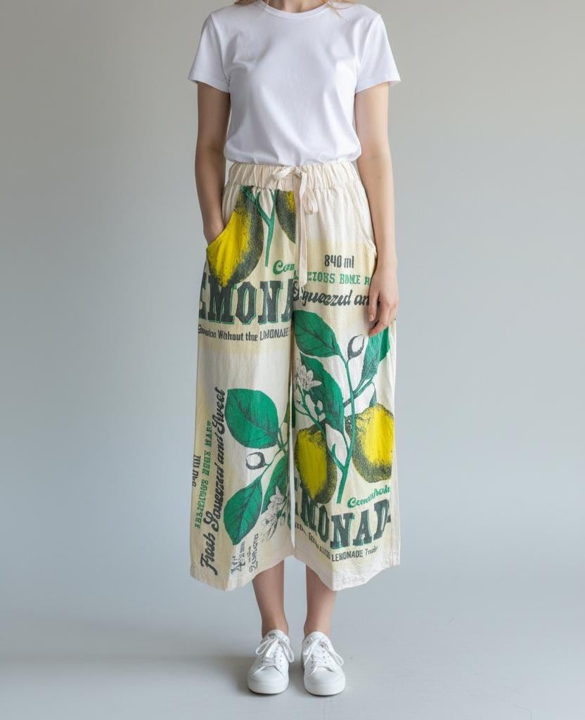 Lemon Vintage FeedSack Print Cotton Wide-Leg - 100% Cotton - One Size
