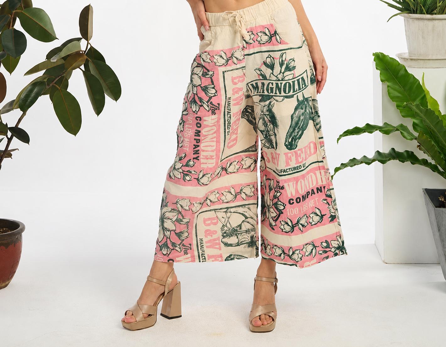 Vintage Horse Print Cotton Wide-Leg - 100% Cotton - One Size