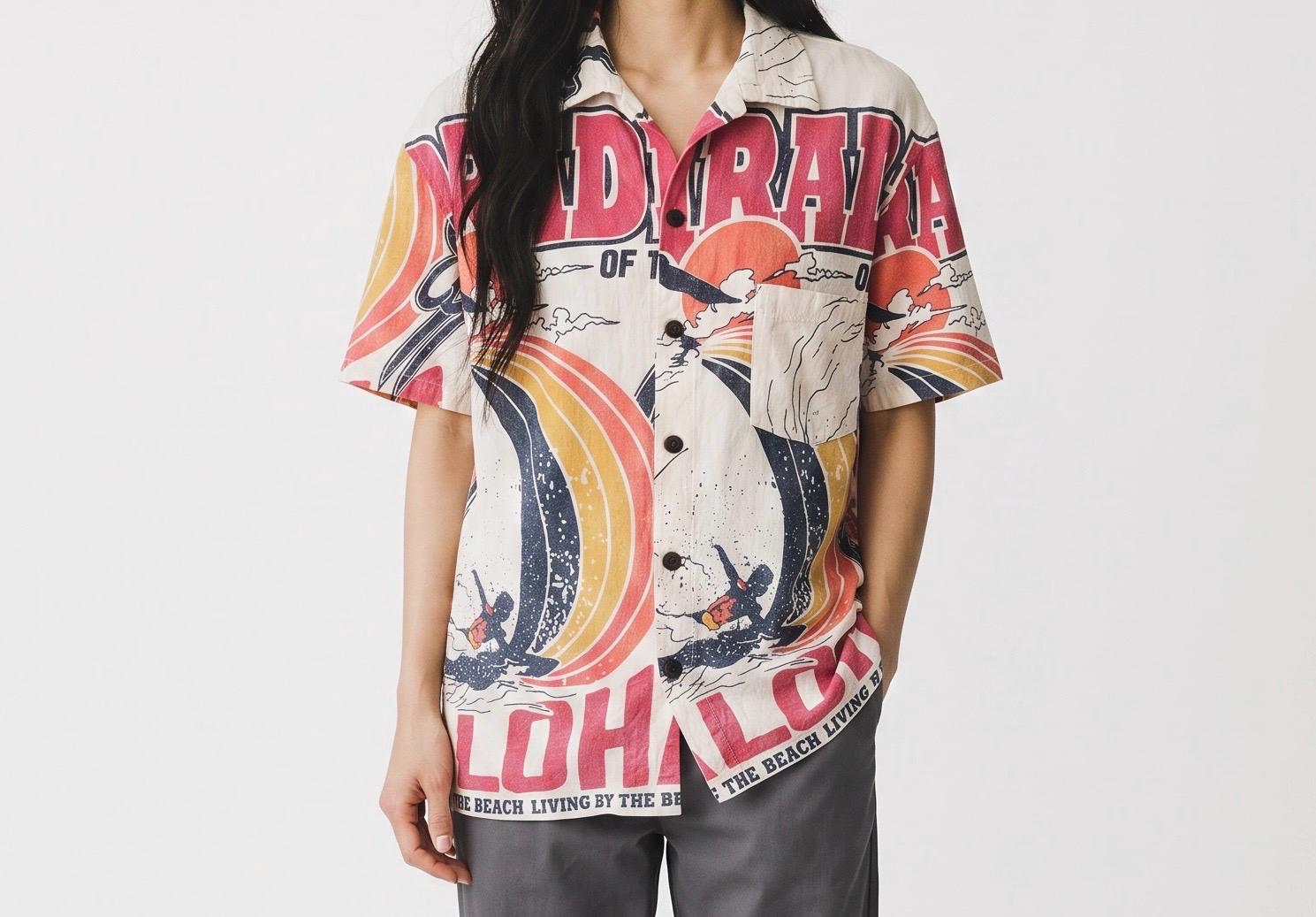 UNISEX Aloha Hawaiian Vintage FeedSack Print Short Sleeve Button-Down Shirt – 100% Cotton (M / L / XL)