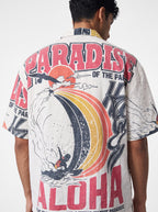 UNISEX Aloha Hawaiian Vintage FeedSack Print Short Sleeve Button-Down Shirt – 100% Cotton (M / L / XL)