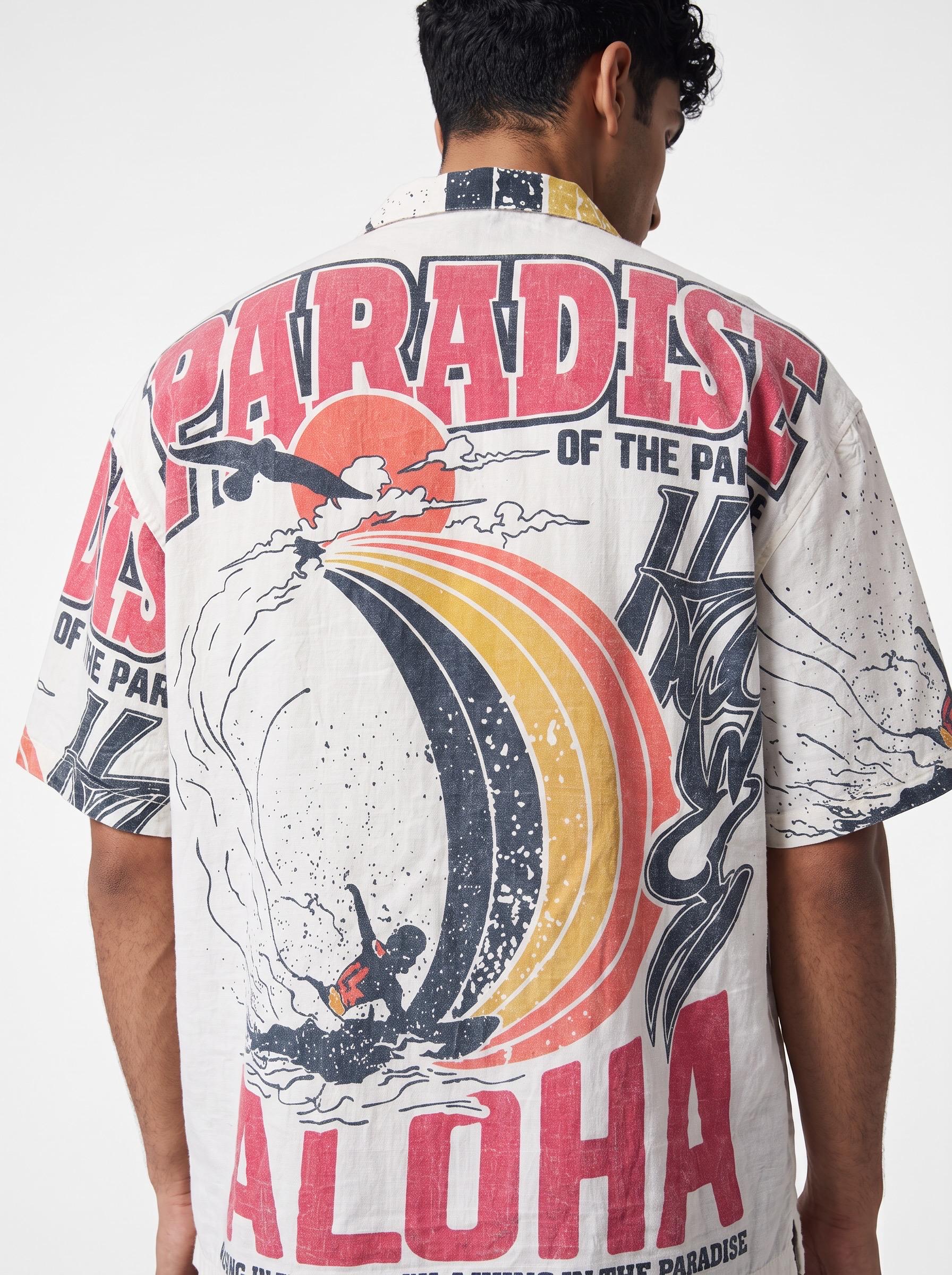 UNISEX Aloha Hawaiian Vintage FeedSack Print Short Sleeve Button-Down Shirt – 100% Cotton (M / L / XL)