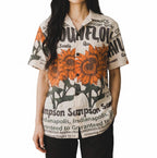 UNISEX Sunflower Seeds Vintage FeedSack Print Short Sleeve Button-Down Shirt – 100% Cotton (M / L / XL)