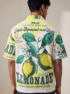 UNISEX Lemon Seeds Vintage FeedSack Print Short Sleeve Button-Down Shirt – 100% Cotton (M / L / XL)