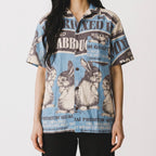 UNISEX Rabbit Seeds Vintage FeedSack Print Short Sleeve Button-Down Shirt – 100% Cotton (M / L / XL)