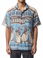UNISEX Rabbit Seeds Vintage FeedSack Print Short Sleeve Button-Down Shirt – 100% Cotton (M / L / XL)