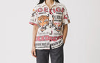 UNISEX Tiger Seeds Vintage FeedSack Print Short Sleeve Button-Down Shirt – 100% Cotton (M / L / XL)
