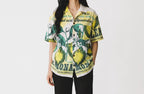 UNISEX Lemon Seeds Vintage FeedSack Print Short Sleeve Button-Down Shirt – 100% Cotton (M / L / XL)