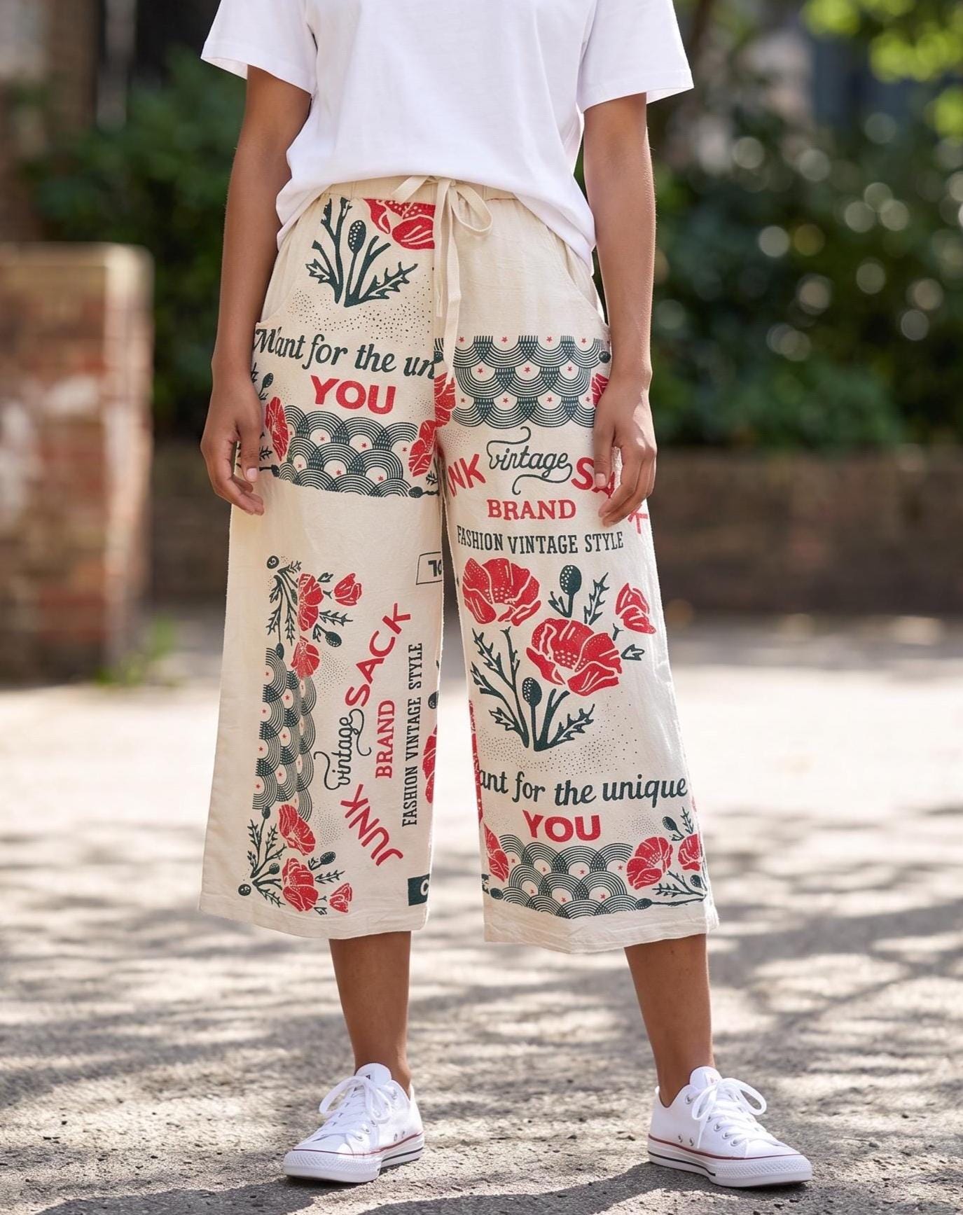 Poppy Vintage Sack Print Cotton Wide-Leg - 100% Cotton - One Size