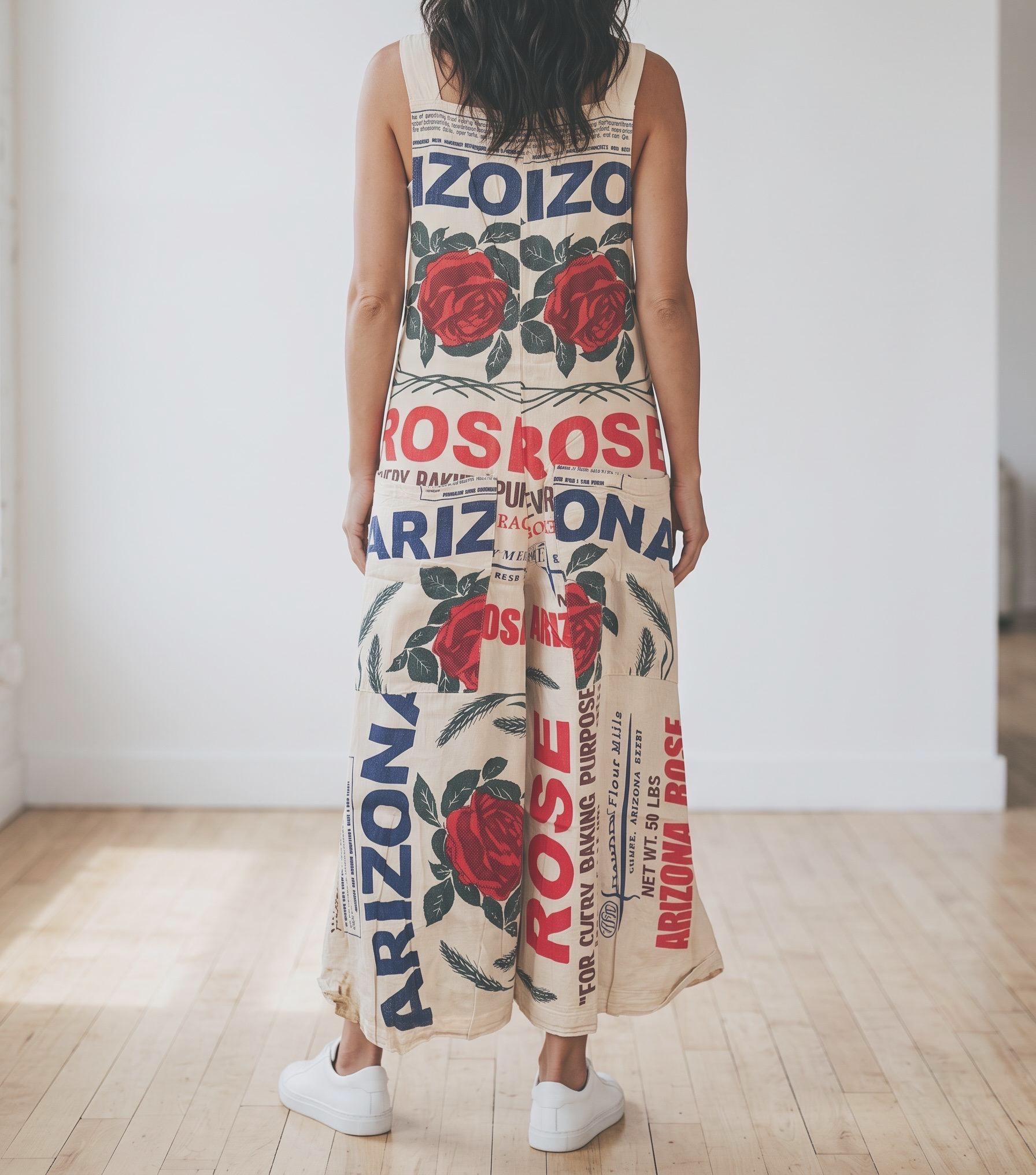 Arizona Rose Vintage Flour Sack Print Cotton Overalls - 100% Cotton Floral Jumpsuit