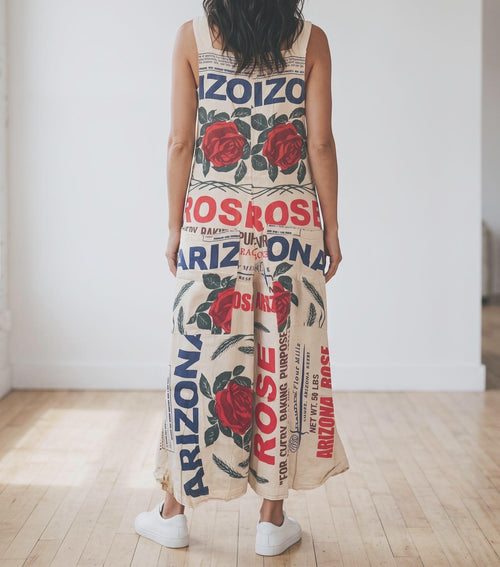 Arizona Rose Vintage Flour Sack Print Cotton Overalls - 100% Cotton Floral Jumpsuit