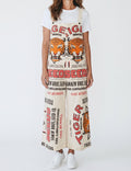 Tiger Vintage Flour Sack Print Cotton Overalls - 100% Cotton Animal Jumpsuit