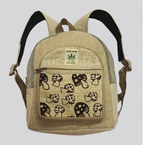 Hemp Mushroom Backpack: Vegan Mini Backpack, Handmade in Nepal
