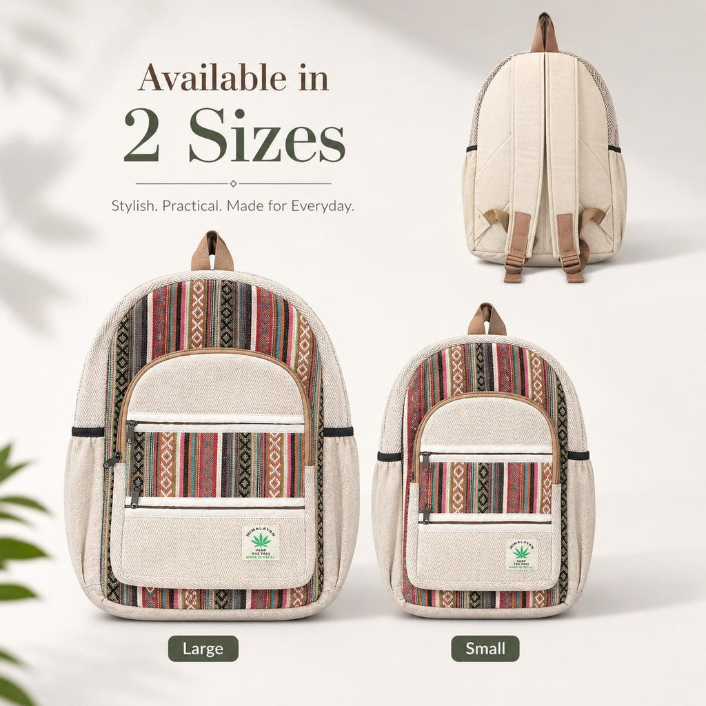 Handmade Himalaya Hemp Backpack: Vegan Multi-Pocket Daypack