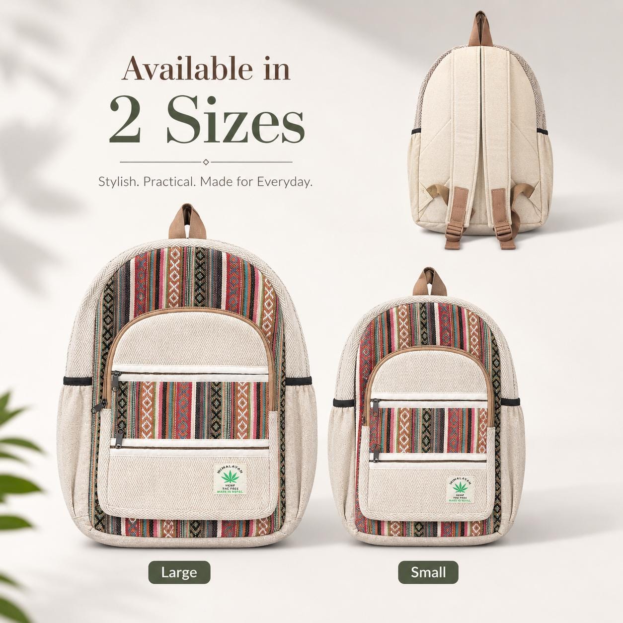 Handmade Himalaya Hemp Backpack: Vegan Multi-Pocket Daypack