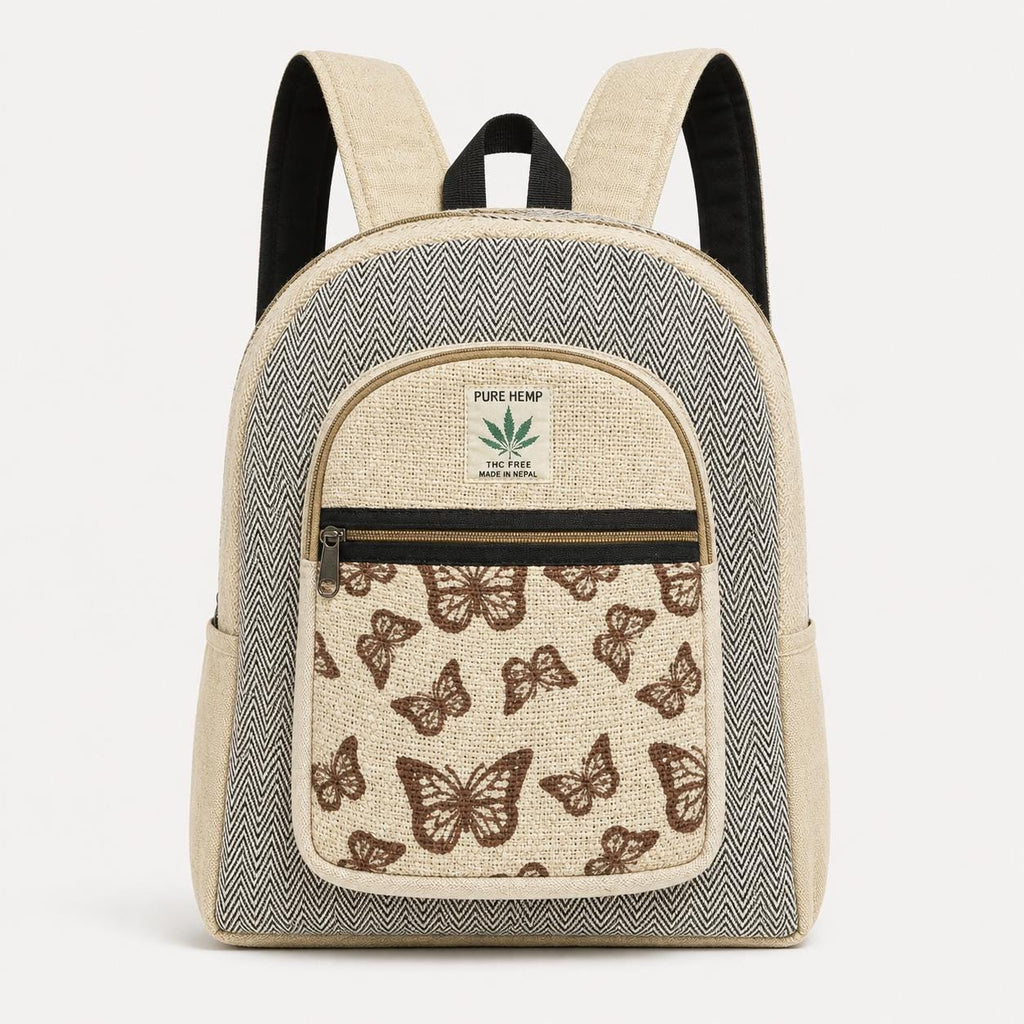 Hemp Butterfly Backpack: Eco-Friendly Small Rucksack, Nature Lover Gift