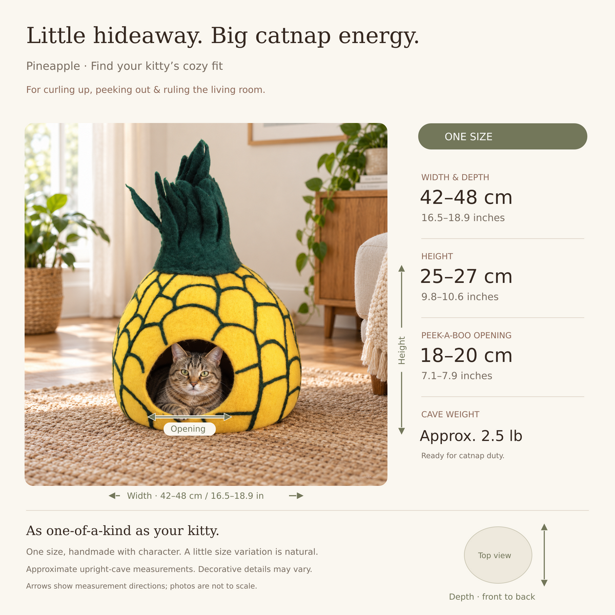 Pineapple cat cave measurement guide