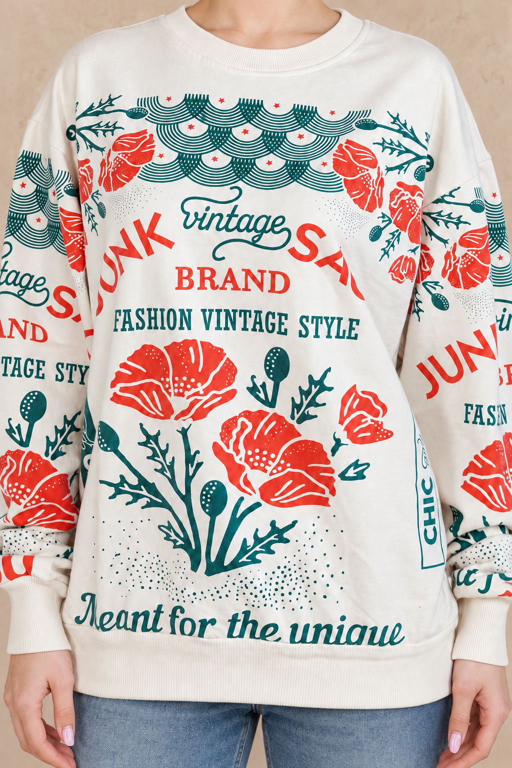 Poppy cotton sweatshirt print close-up
