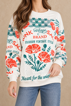 Poppy cotton sweatshirt styled with blue jeans, front