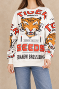 Tiger seeds cotton sweatshirt styled with blue jeans, front