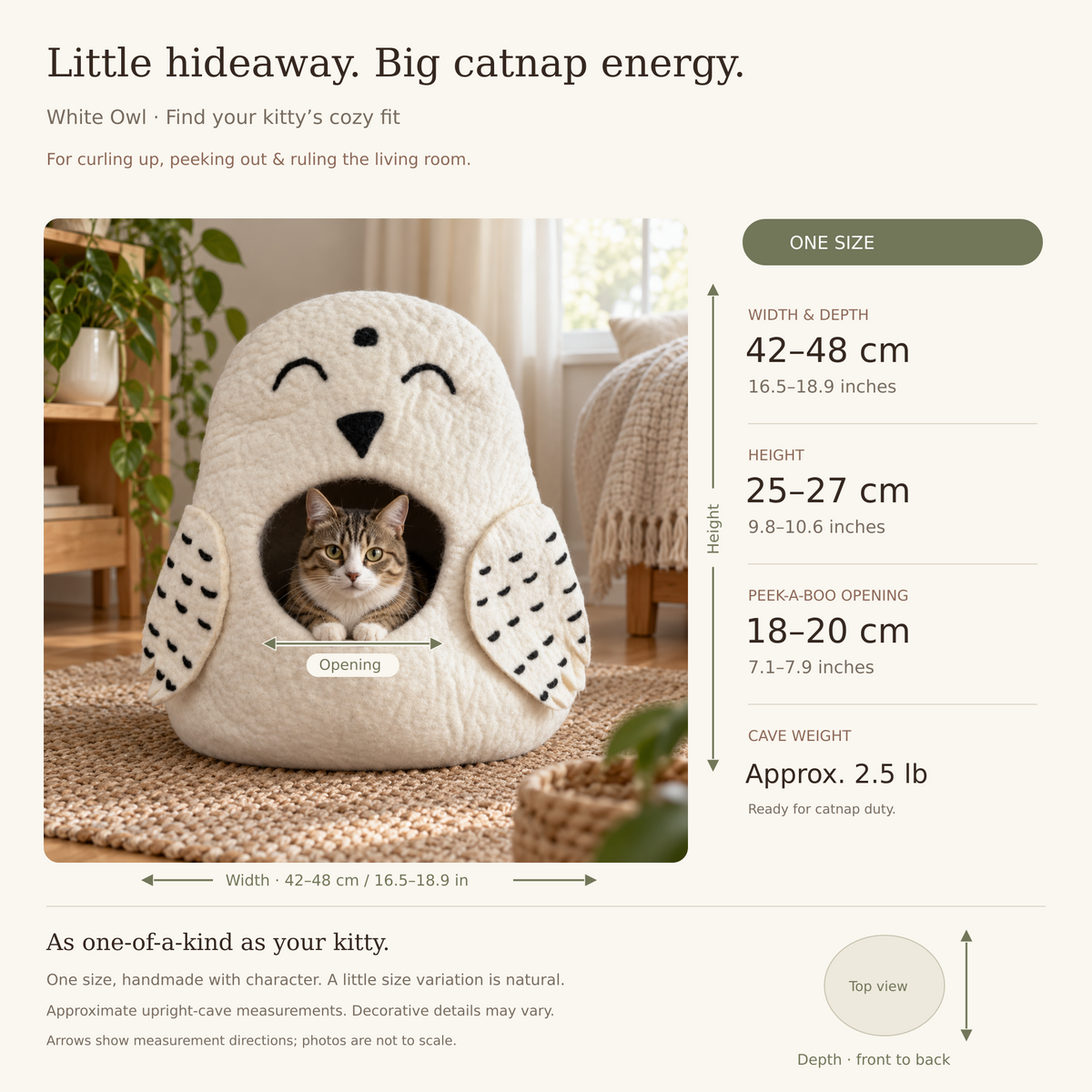 White Owl cat cave measurement guide