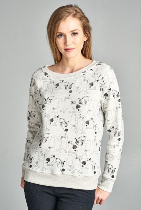Dancing Cat Print Sweatshirt