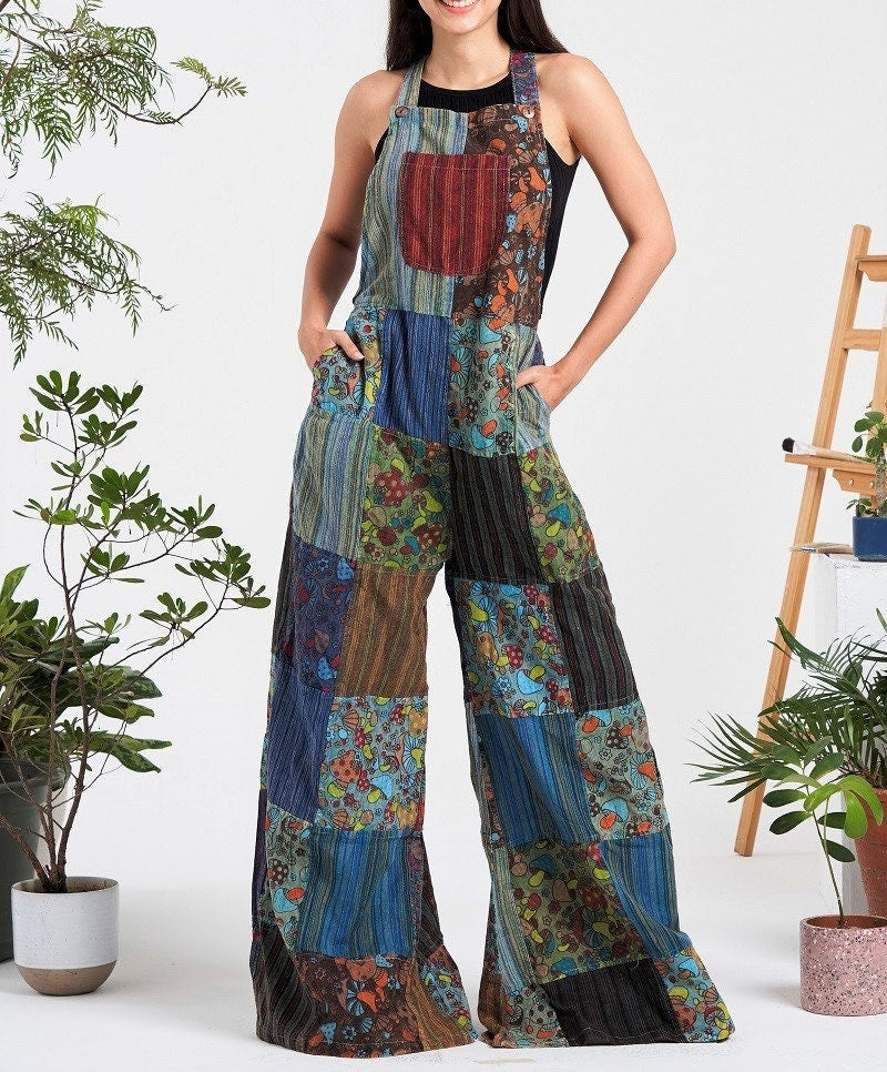 Mushroom Print Patchwork Overall